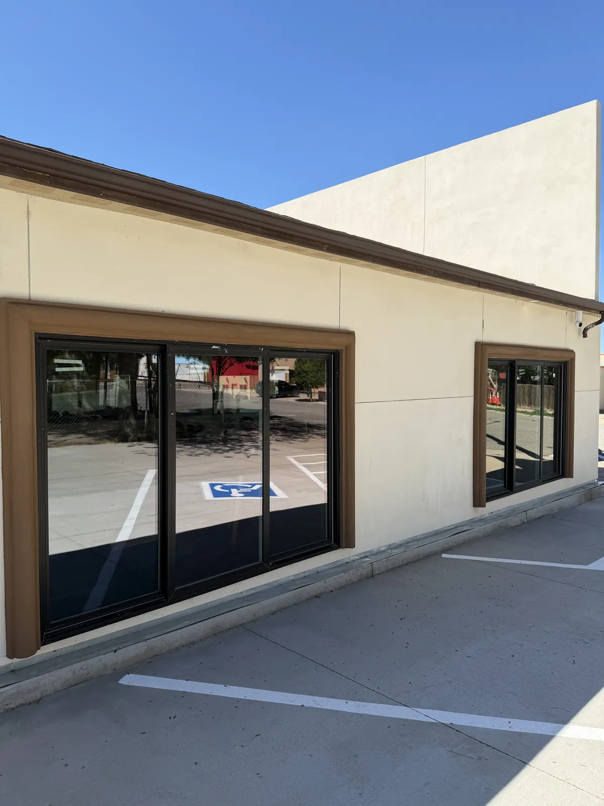 Ground-floor office windows after a commercial window film install